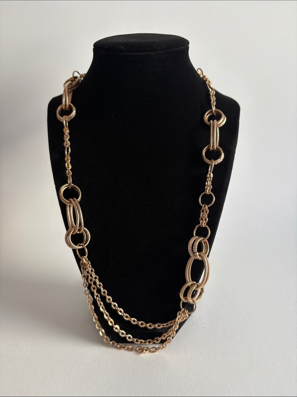 Gold Multi Chain Link Necklace Women Jewelry Textured Design